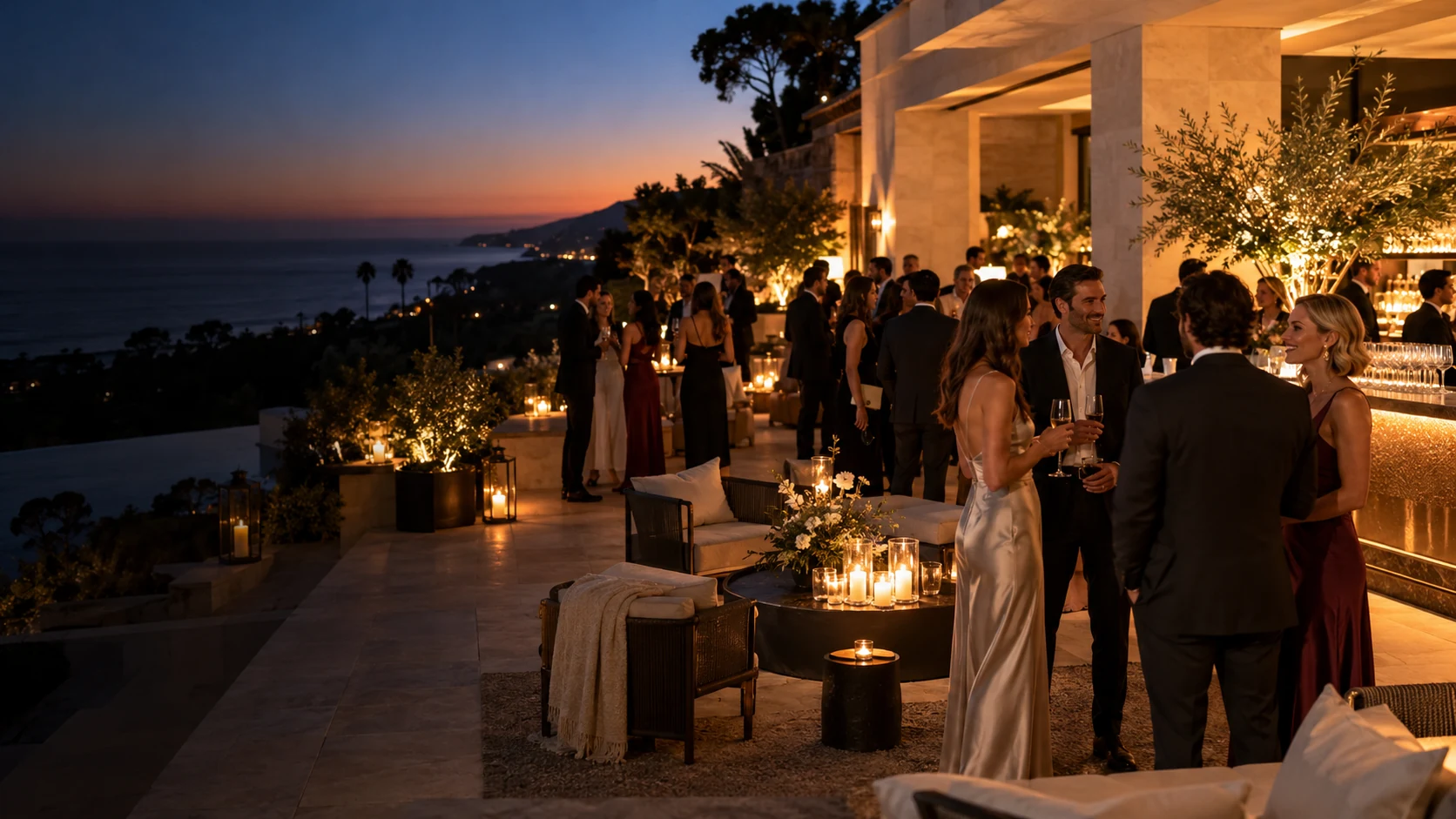 Guests connecting at an evening brand reception